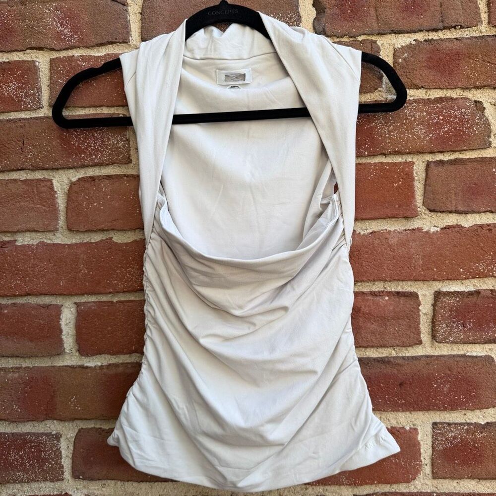 Aritzia Original Contour Flourish Top cream Ruched Square neck XL NEW - Picture 2 of 12